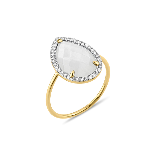 Bague Alma Nacre blanche et diamants or jaune