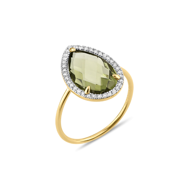 Bague Alma quartz olive et diamants or jaune