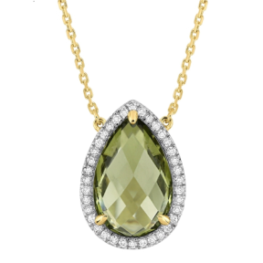 Coller Alma quartz olive et diamants or jaune
