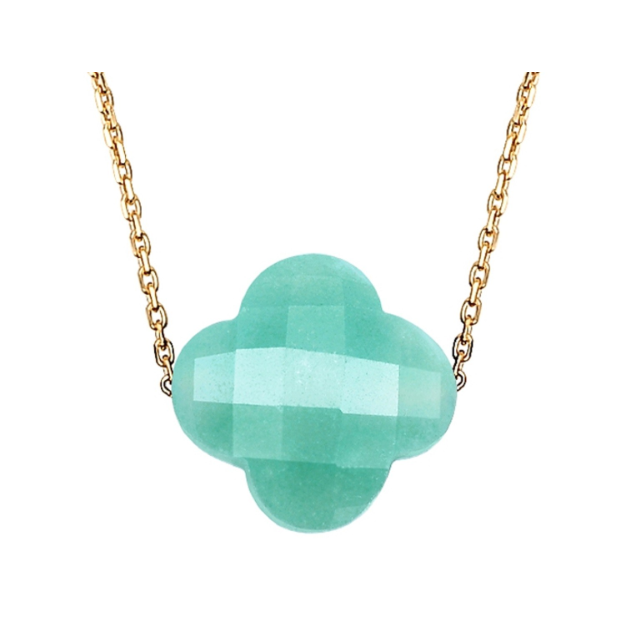 Collier or jaune trèfle amazonite