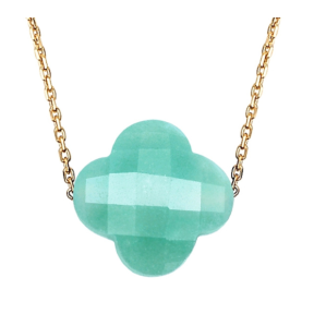 Collier or jaune trèfle amazonite