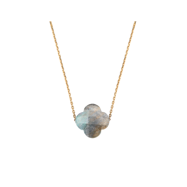 Collier or jaune trèfle labradorite