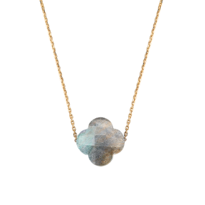 Collier or jaune trèfle labradorite