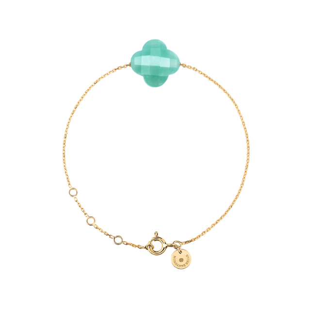 Bracelet or jaune trèfle amazonite