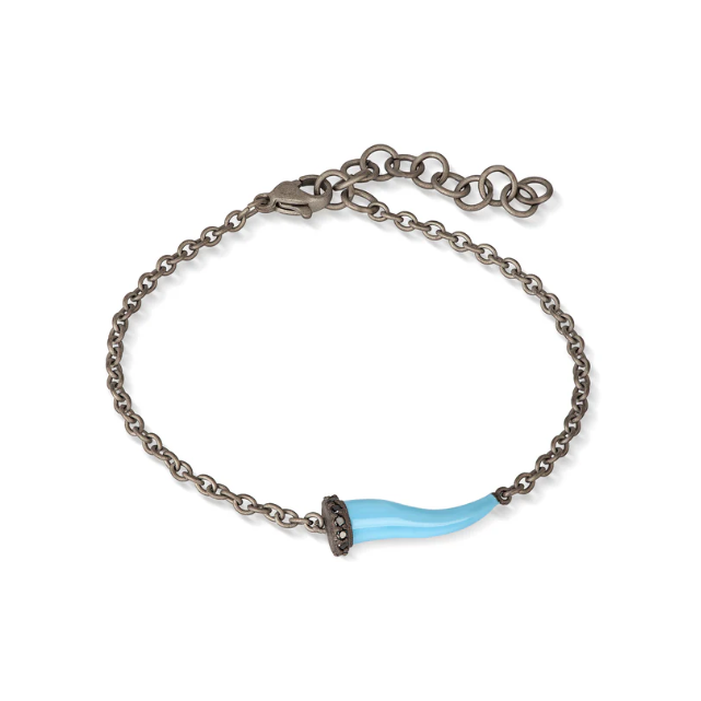 Bracelet titane charm bleu et diamants noirs