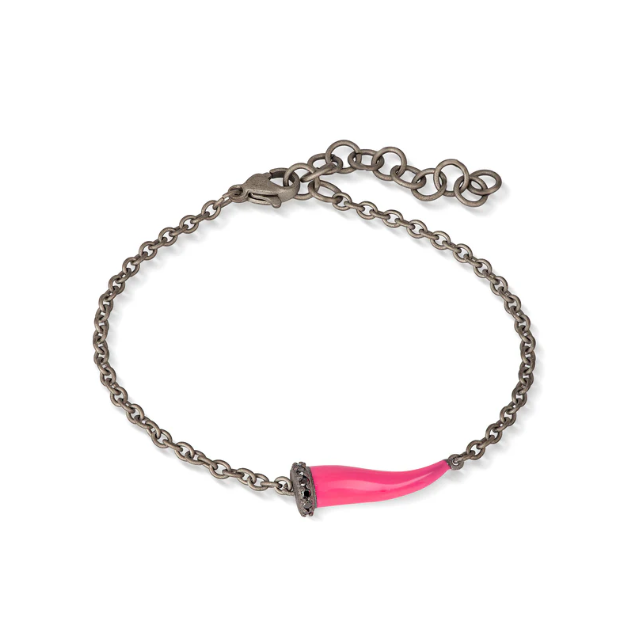 Bracelet titane charm rose et diamants noirs