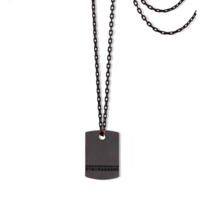 Collier plaque titane et diamants noirs