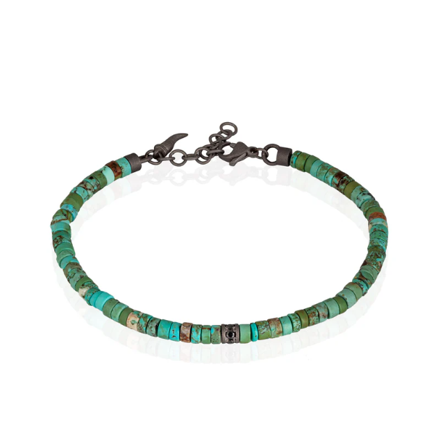 Bracelet titane howlite turquoise et diamants noirs