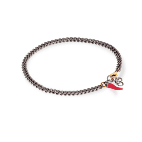 Bracelet gourmette fine titane or rose et charms rouge